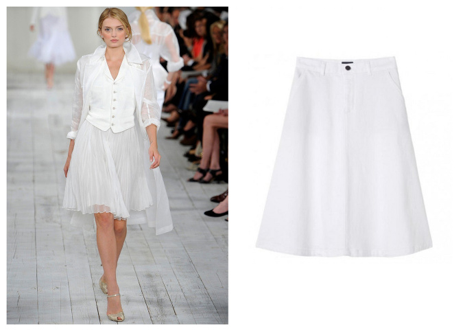 Biela áčková sukňa nad kolená je veľmi elegantná